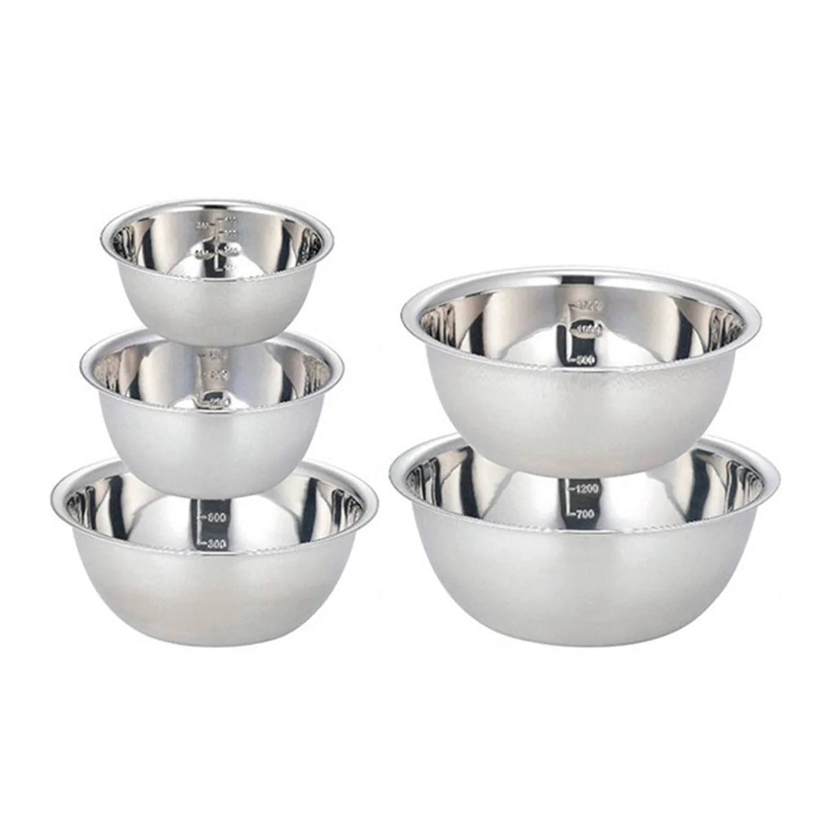 Stainless Steel Mixing Bowl Set Multipurpose Soup Basin 5 Sizes Space Saving Nesting Bowls Set