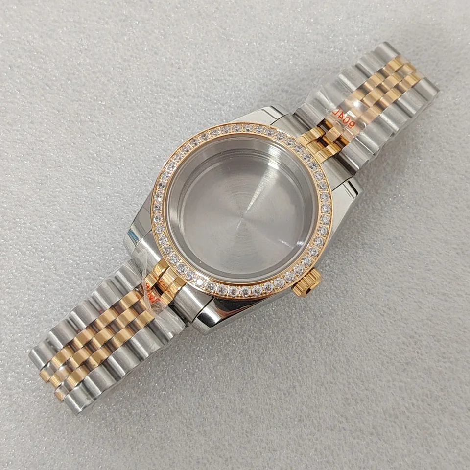 Корпус часов Oyster 36 мм/39 мм с бриллиантами + пять бусин, средний золотой ремешок для часов, сапфировое стекло для механизма NH35, 3 атм