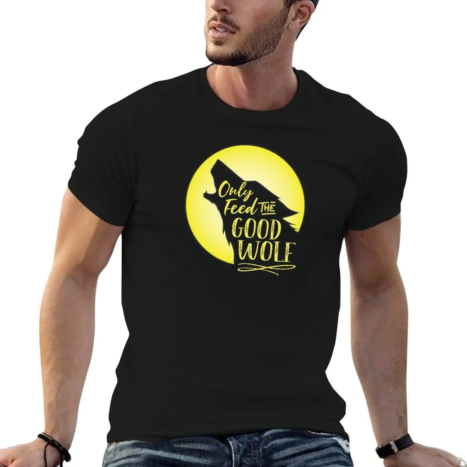 Only Feed the Good Wolf T-Shirt Basic Short Sleeve T-Shirt for Men