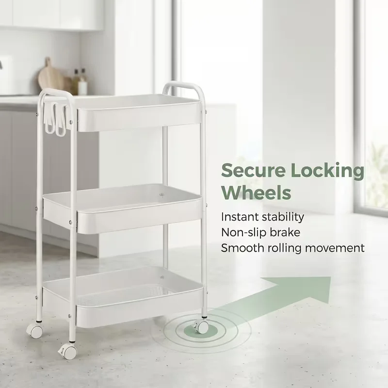 Multi-functional 3/4 Tiers Rolling Cart - Large Capacity Mobile Storage Trolley with Wheels, Space-saving Kitchen Bathroom Bedro image 3