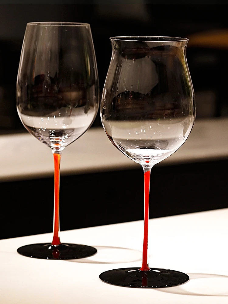 

Large Size Crystal Wine Glasses Red And Black Bow Tie Set Home High End Burgundy Glasses Color Pole Package Gift Box