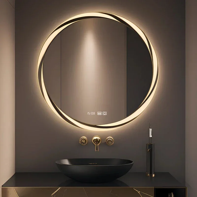 

Circular Magnifying Mirror Bathroom Hanging Funky Nordic Aesthetic Modern Mirror Wavy Wall Light LED Espelhos Home Decorations