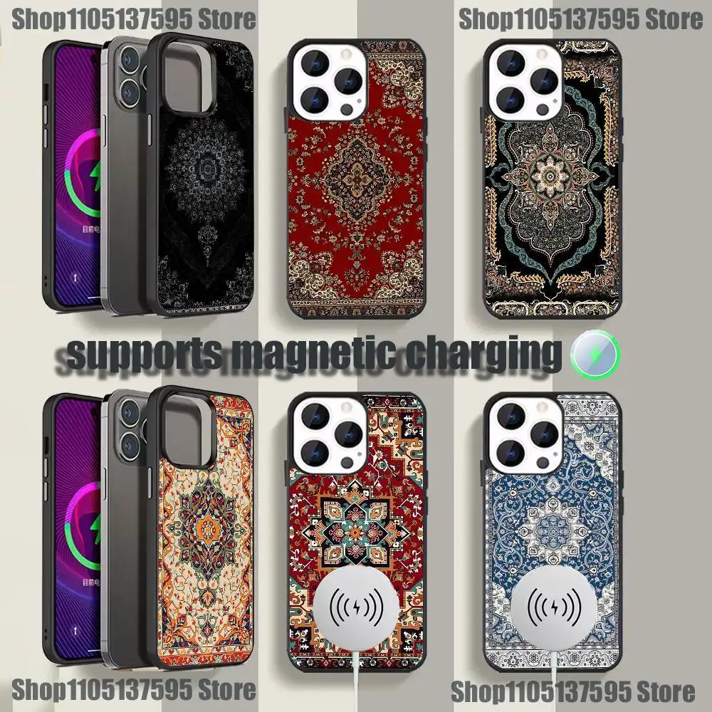 

Hot Persian Carpet Floral Pattern Phone Case For iPhone 17,16,15,14,13,12,11Pro,Max,Plus,Mini Magnetic Magsafe Wireless Charging