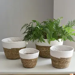 Large Straw Flowerpots Flower Baskets Potted Plants Plants Seaweed Weaving Handmade Crafts Floor Indoor Weaving Baskets FU