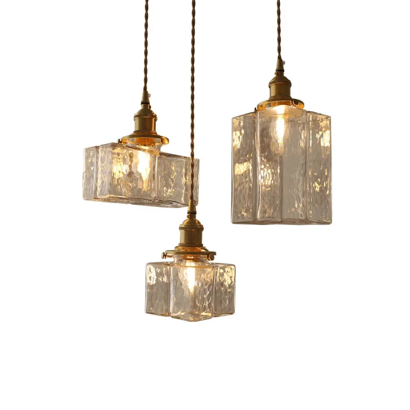 Modern New Style Malleolar Groove Glass Pendant Light Yellow Copper Dining Room Study Hotel Chandelier Lightingt E27 Home Decor