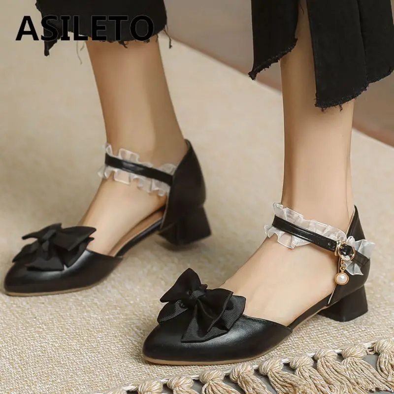 

ASILETO Design Women Lolita Flats 32 33 Pointed Toe Buckle Strap Bowknot Sweet Soft Daily Mary Janes Shoes Plus Size 43 Spring