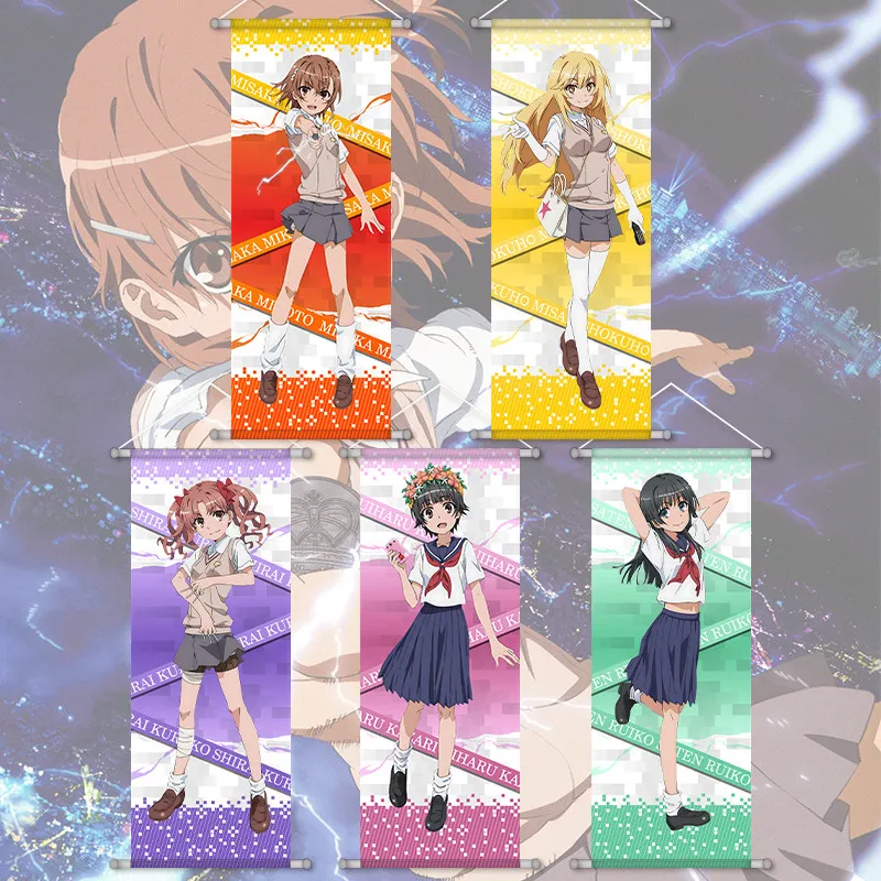 

Toaru Kagaku no Railgun Hanging Scrolls Painting Misaka Mikoto Saten Ruiko Anime Poster Wall Scroll Art Room Decor Gifts