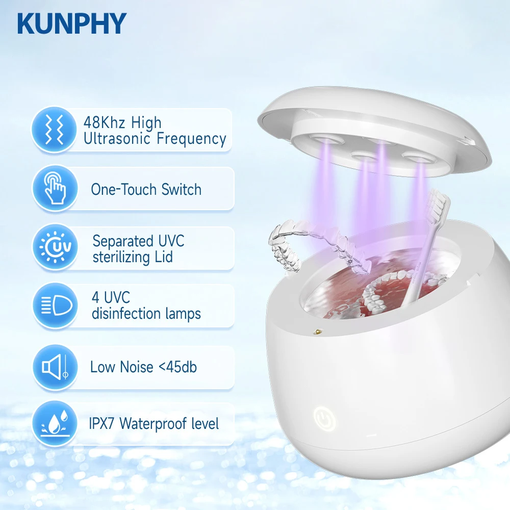 

KUNPHY New Ultrasonic UV Cleaner Dental Assistant Denture Bath Pulsating Cleaning Kit For Jewelry False Teeth Aligner Retainer
