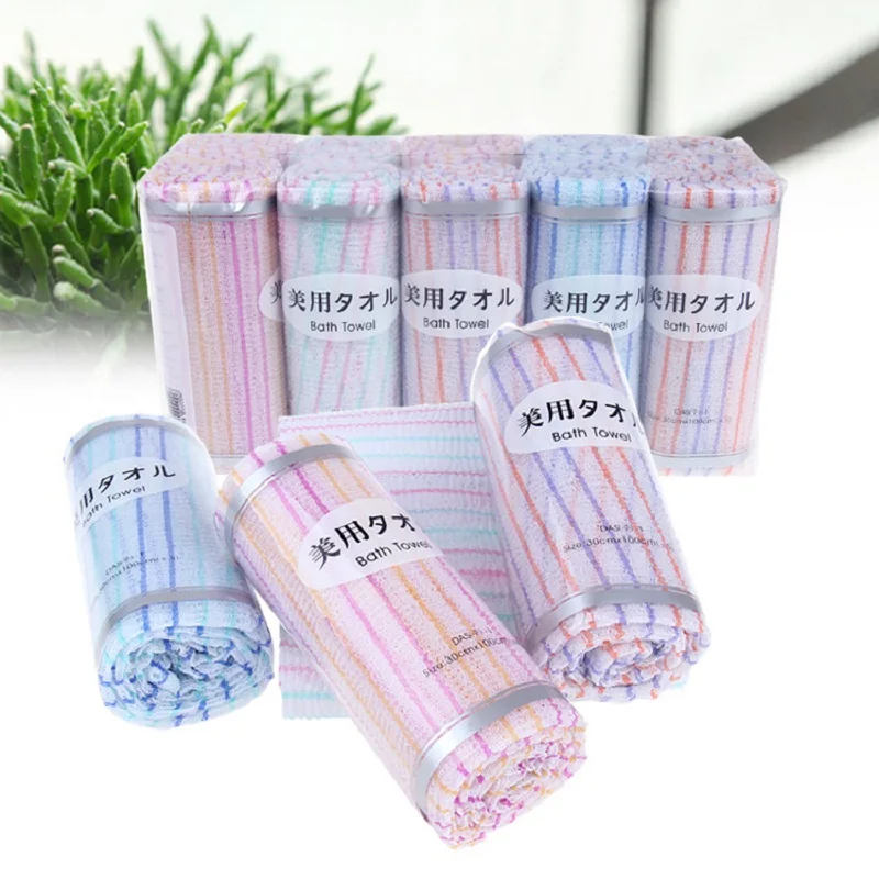 1PC Korean  Towel Exfoliating Long Viscose Bath Back Scrub Viscose Gradient Stripe Bath Towel Reel Packaging 30x90cm