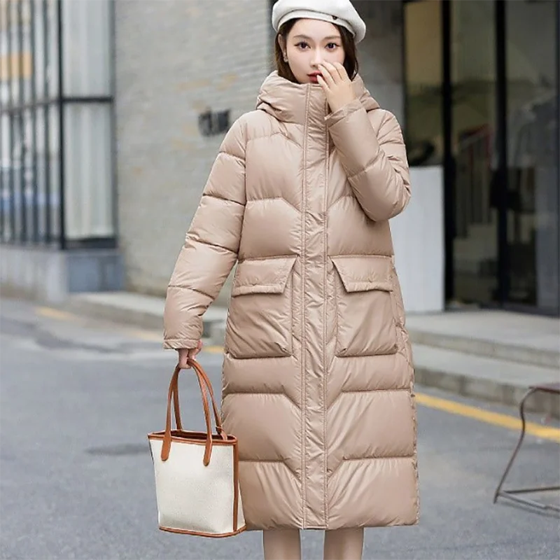 Thick Warm Parka 2024 Winter New Down Cotton-Padded Coat Women's Overcoat Loose Mid-Length Hooded Cotton Coat Bread Clothing