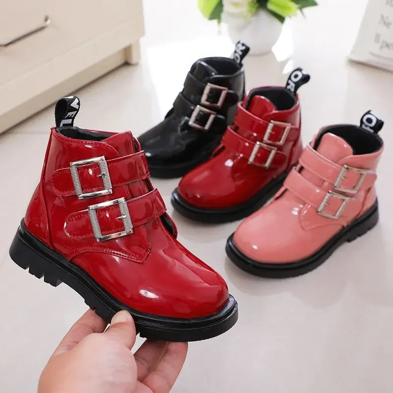 Winter Children Warm Boots Patent Leather Shoes Waterproof Tide Boots Kids Shoes Baby Girls Boys Rubber Sneakers Snow Boots