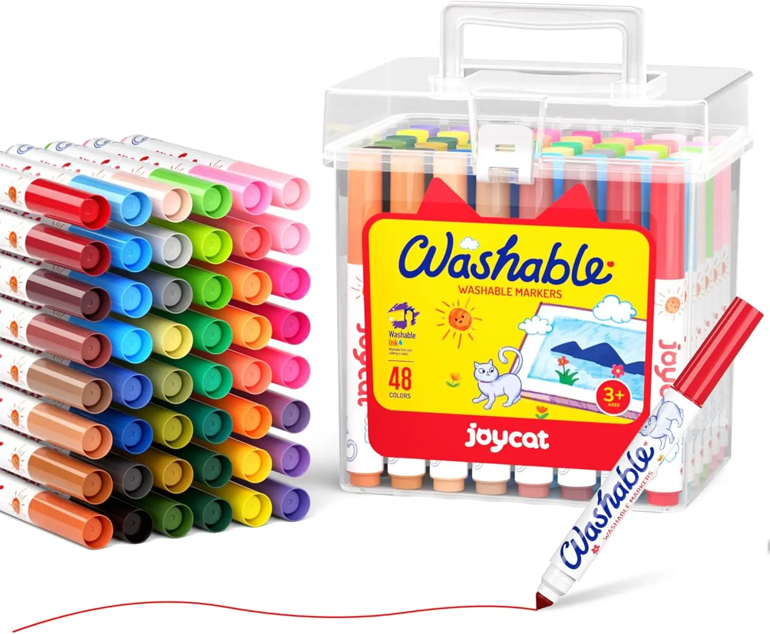 

48 Colors Washable Markers for Kids, Conical Tip Art Set with Portable Case, School Supplies & Gift
