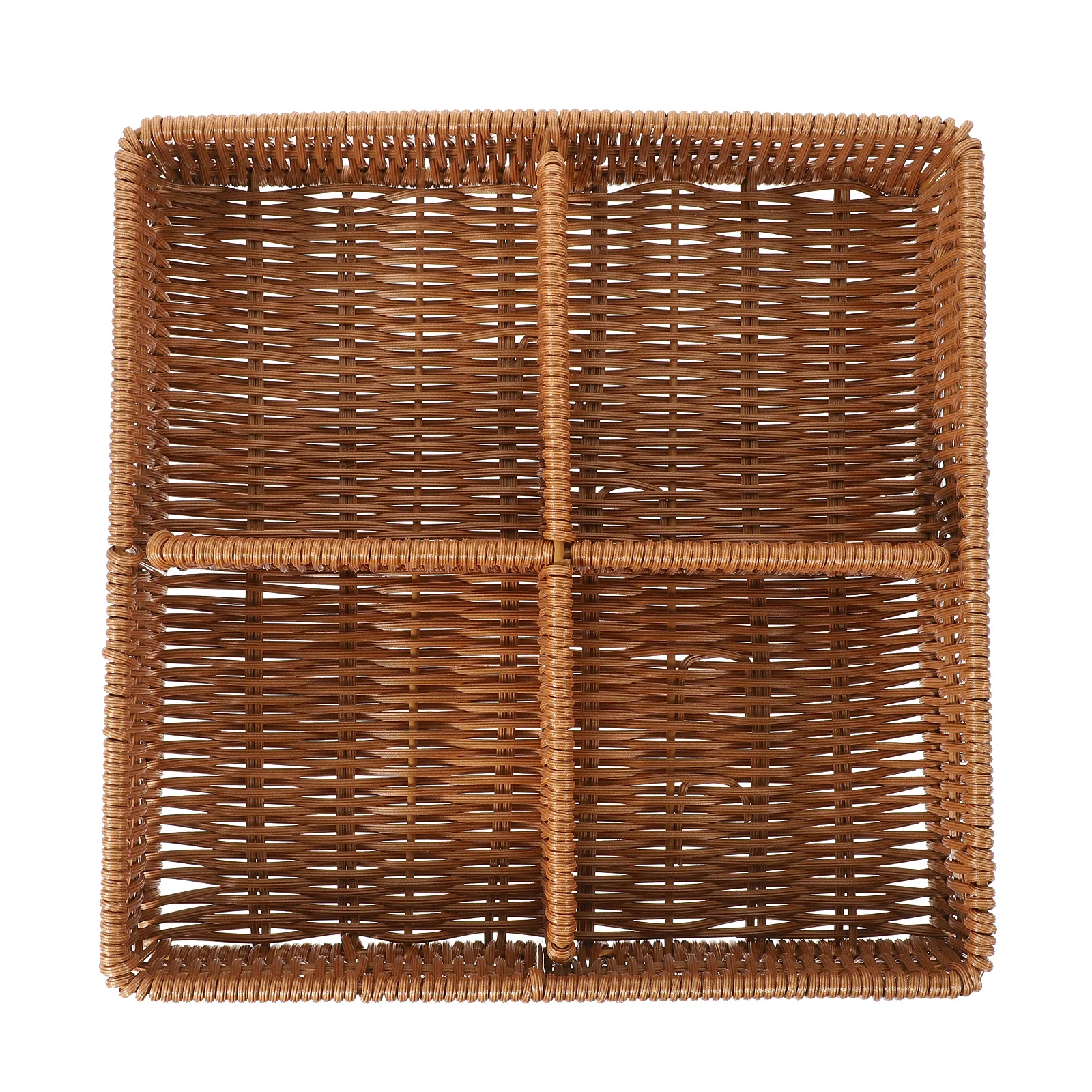 

Divided Woven Storage Basket PP Material Rectangle Fruit Bread Snack Organizer Rustic Tabletop Serving Basket