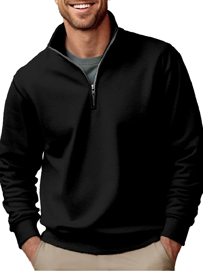 Men’s Warm Sweatshirts Long Sleeve 1 4 Zip Up Stand Collar Loose Pullover Shirts Tops