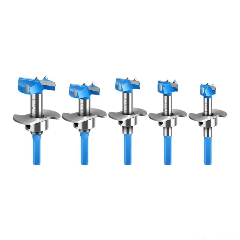 A2BE 5Pcs Tipped Forstner Drill Bit Shank Adjustable Depth Woodworking Tool