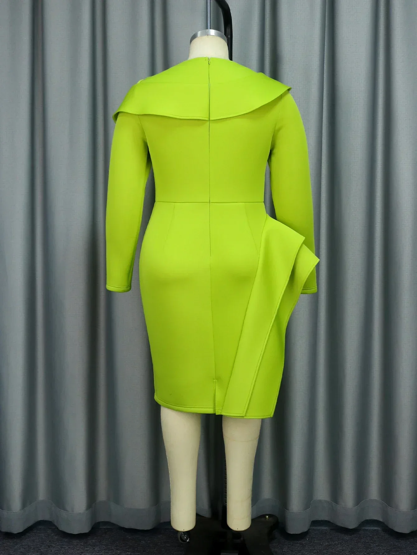 Light Green Bodycon Dresses O Neck Long Sleeve Appliques High Waist Women Evening Cocktail Party Midi Gowns for Ladies