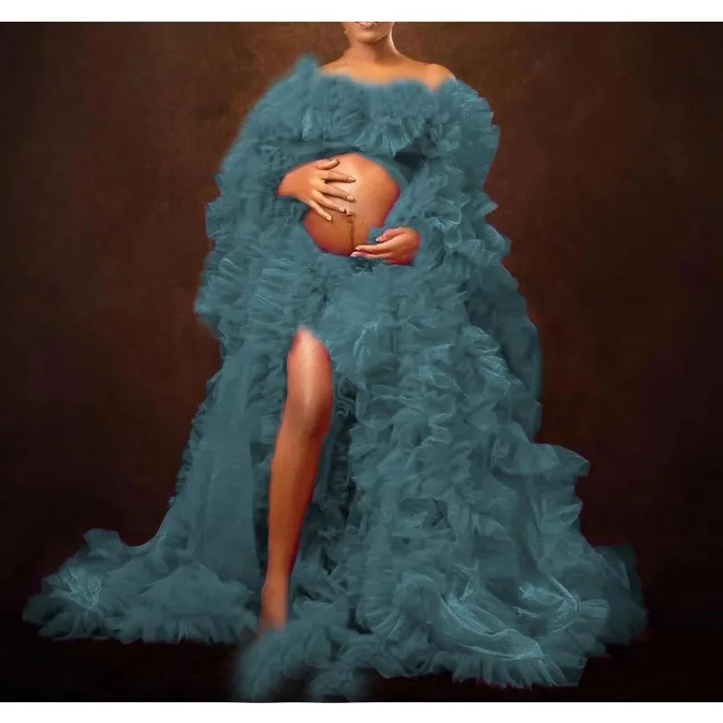 Maternity Robes Women Long Tulle Bathrobe Dresses Photo Shoot Dress Sexy Bridal Fluffy Sleepwear Custom Made Pregnancy Gown