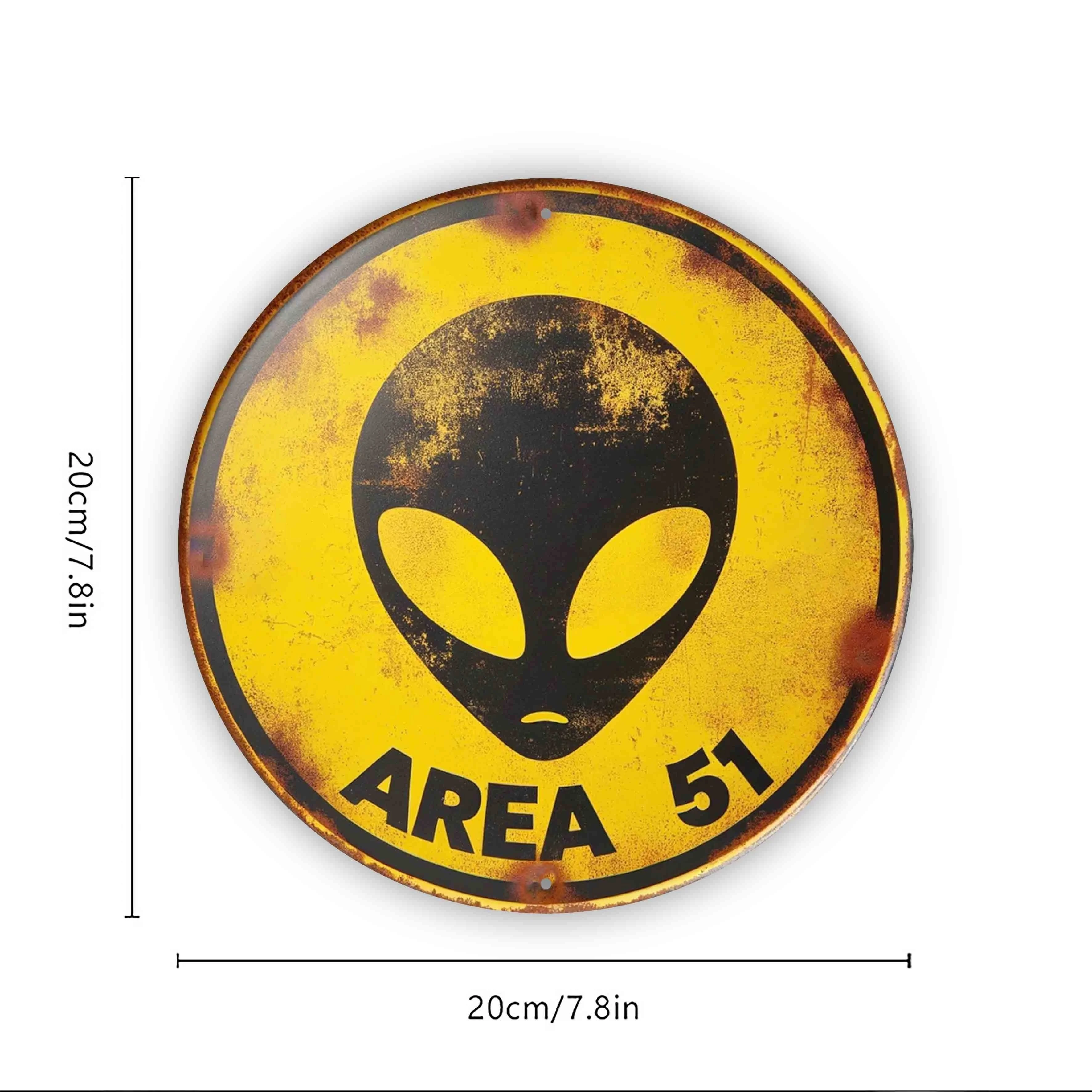 Area 51 Alien Metal Sign, Retro Vintage Look Wall Art for Bar, Café, Beach House, Backyard - Creative DIY Circular Home Decor Fo