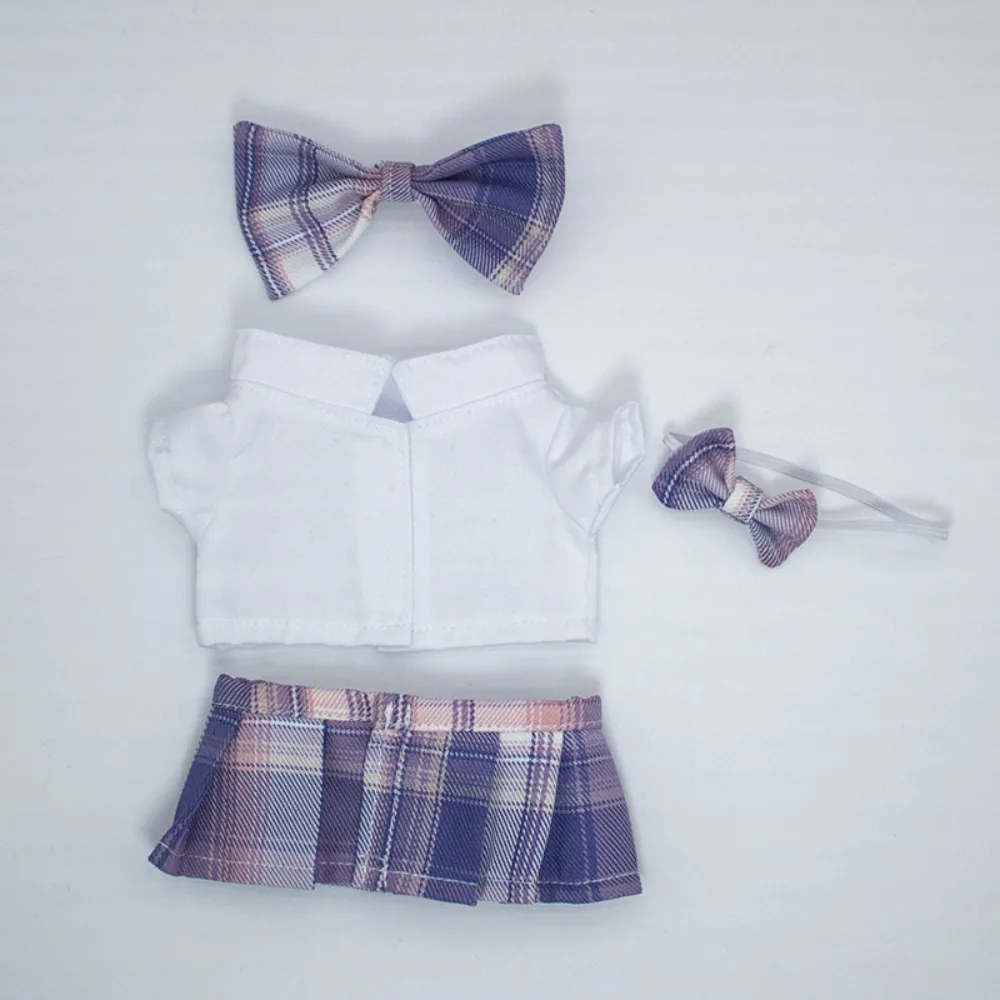 JK School Uniform 4pcs Outfit For 20cm Cotton Doll White Short-sleeve Plaid Skirt Bow Tie Full Set Doll Shooting Decor Accessory