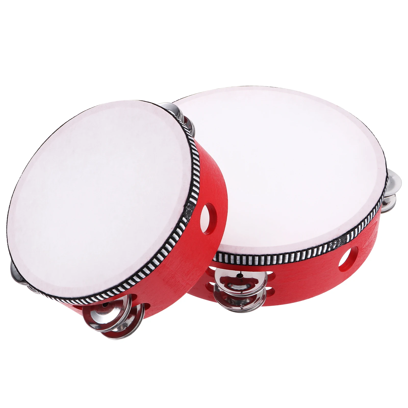 

2 Pcs Tambourine Concert Wood Double Row Music Education Jingle Bells Instrument Musical Percussion Hand Held Drum