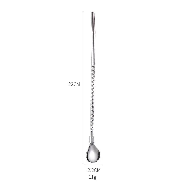 Long Twisted Straw Spoon Portable Gold Tea Scoop Reusable Colored Stainless Steel Straws Cocktail Coffee Stirring