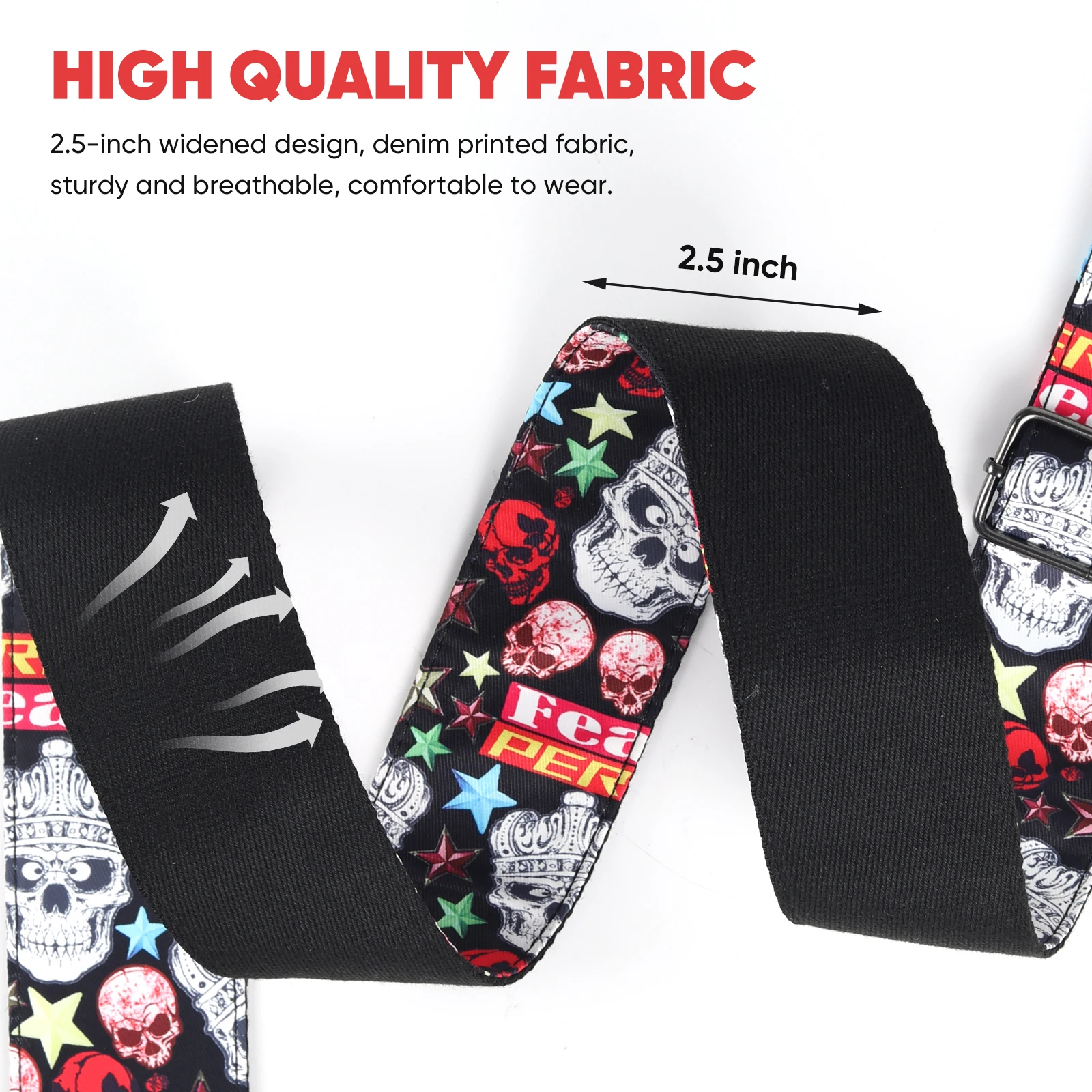 Individuality Color Exotic Style Skull Guitar Strap Electric Guitar Bass Widen 2.5 Inch Universal Belt with PU Leather End