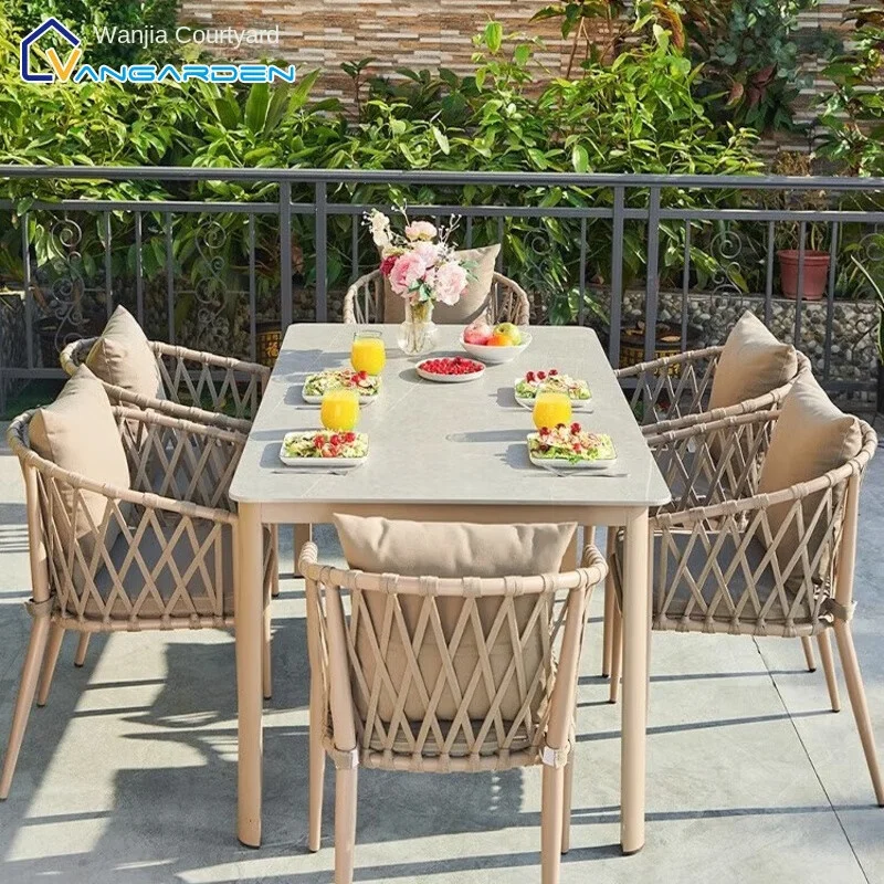 Durable Modern Outdoor Aluminum Alloy Table And Rattan Chair Combination For Courtyard Balcony Or Roof Leisure Garden Sets