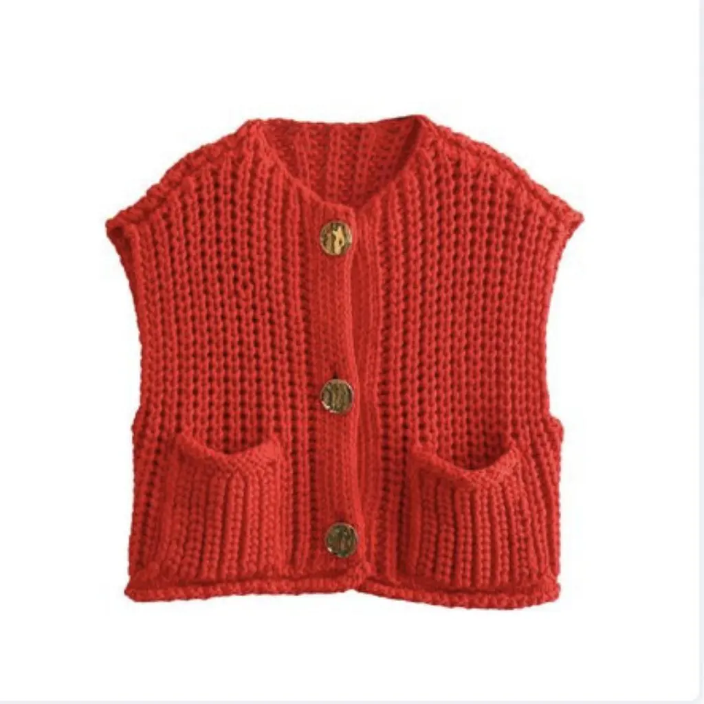 

Women's Loose Fit Multi-Color Knitted Vest Spring Fashion Single-Breasted Versatile European American Style
