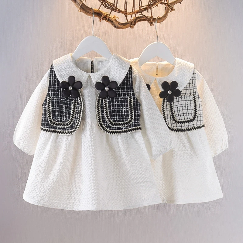 Princess Dress Child Girl Baby Autumn Suit Girl Dress Two Piece Set Lady Dress With Black Vest