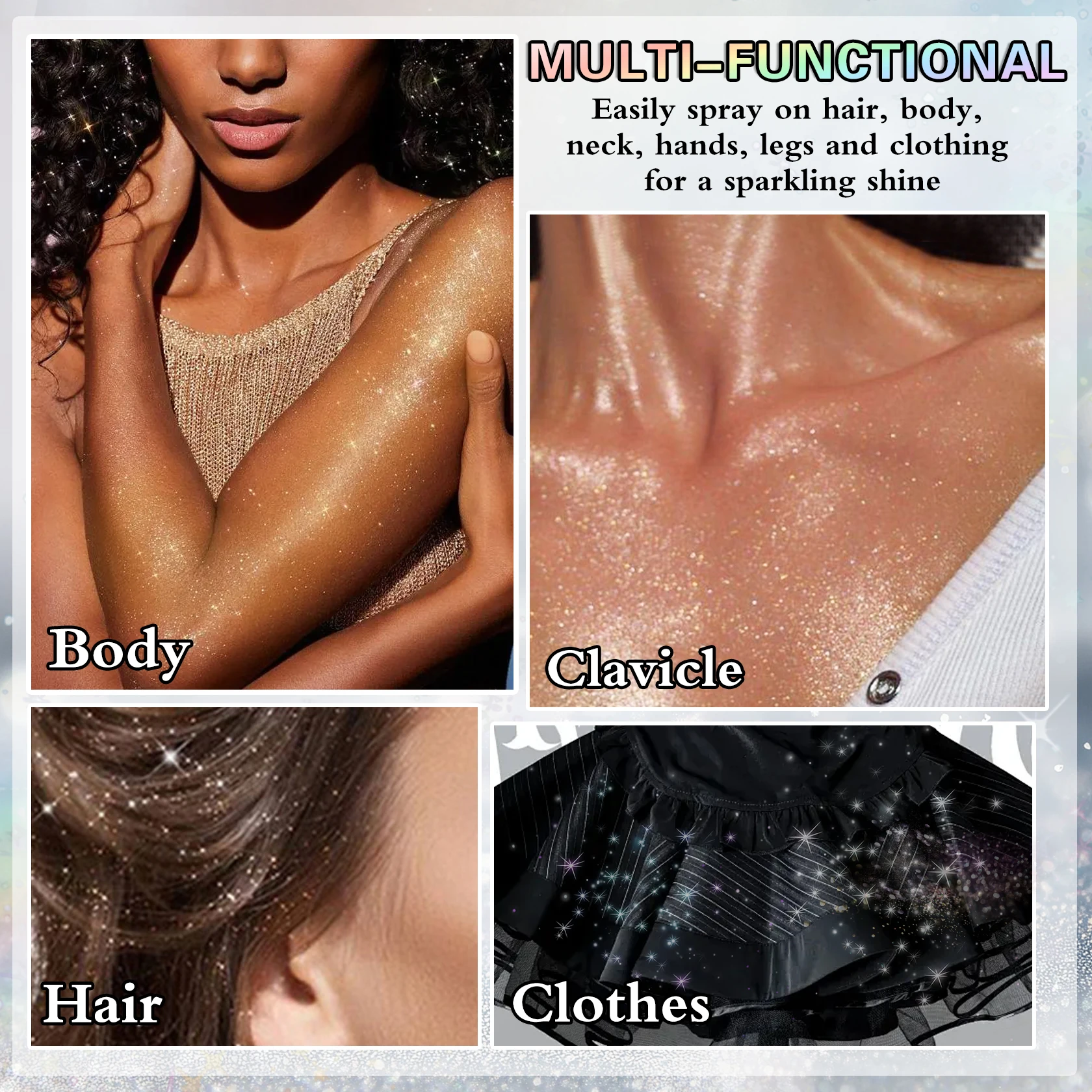 2025 جديد المجسم الجسم بريق رذاذ للشعر الملابس التجفيف السريع طويلة الأمد لامع عيد الميلاد اكسسوارات الديكور