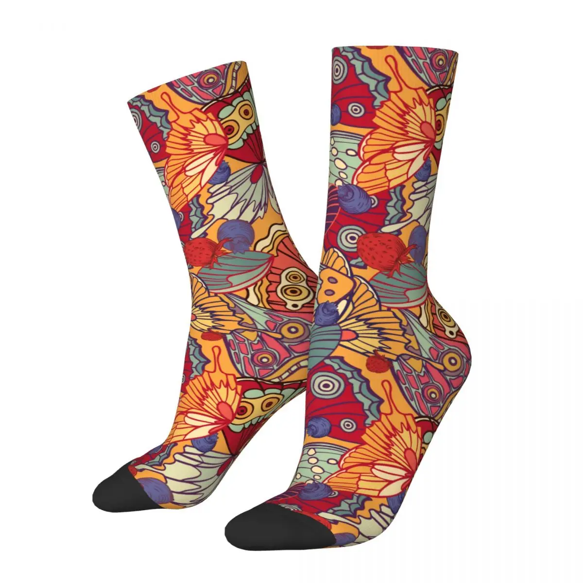 

Hip Hop Vintage Butterfly Pattern Crazy Men's Socks Unisex Harajuku Seamless Printed Novelty Crew Sock Boys Gift