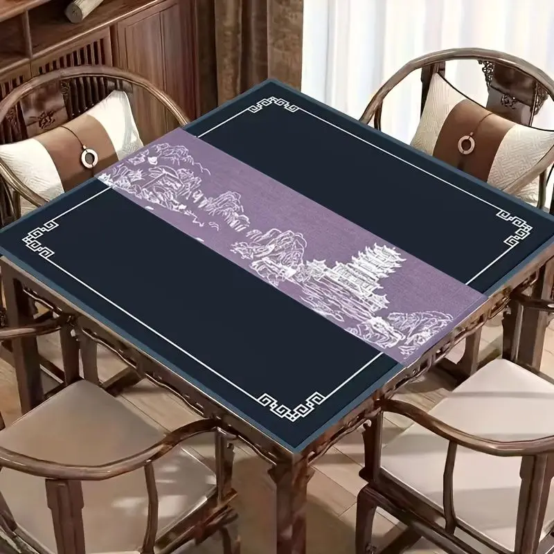 VIKAMA New Chinese Magnolia Orchid Mahjong Mat Silent Non Slip Foldable Square Game Pad Floral Chinoiserie Zen Desktop Decor