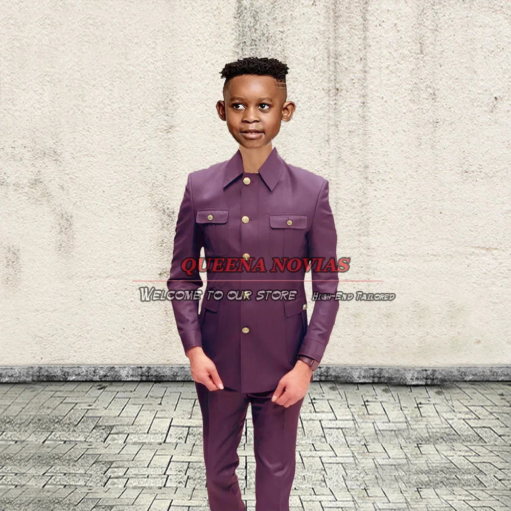 Boys' Attire Formal Wedding Tuxedo For Kids Standard Collar Blazer Tailor-Made 2 Pieces Jacket Pants African Children Clothing