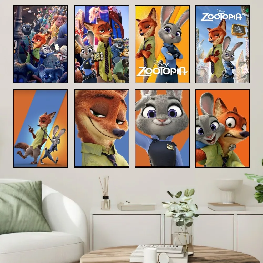 MINISO Cartoon Zootopia Disney Poster Prints Wall Painting Bedroom Living Room Wall Sticker Office Small