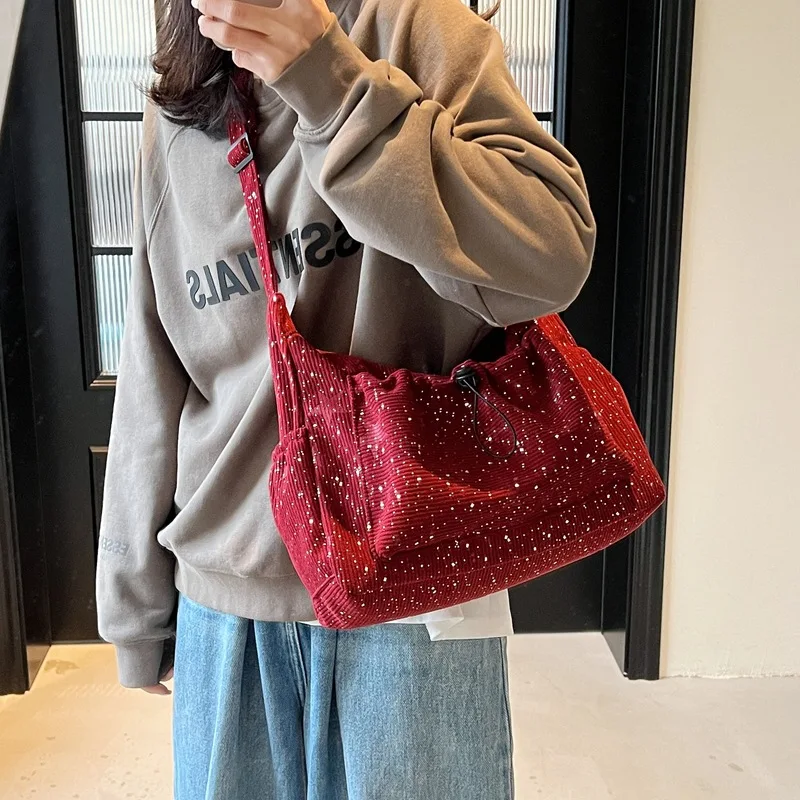 

Corduroy Hobo Crossbody Shoulder Tote Bag for Women W/Multi-pocket Casual Purse Sparkly Messenger Bags Travel Work Yoga Gym