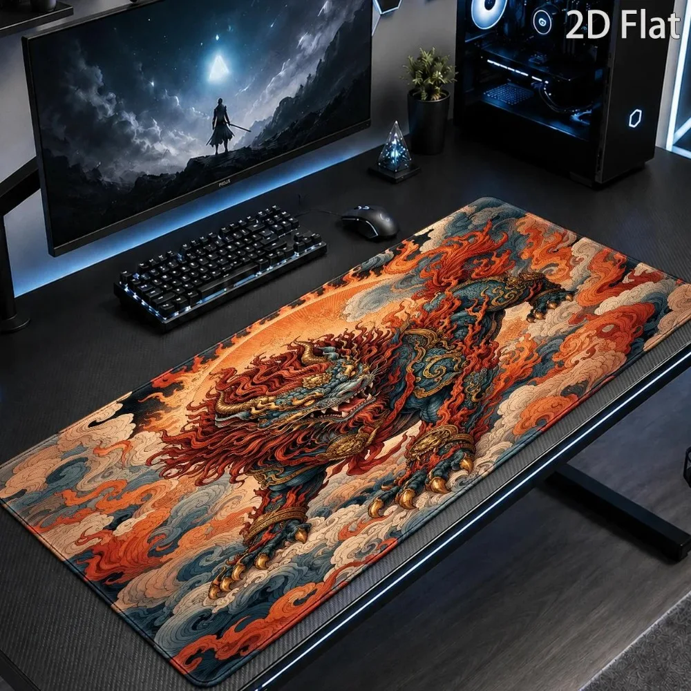 Mythical Chinese Dragon Large Mouse Pad, Traditional Asian Art Design, Festival Lunar New Year Theme desk accessories