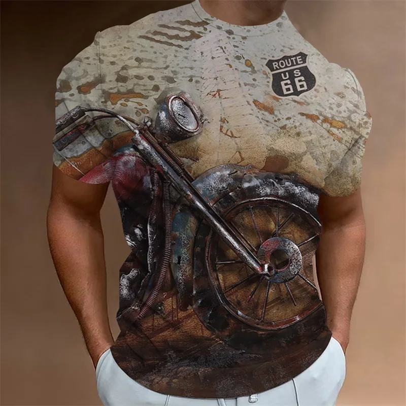 Men Vintage T Shirt 3d Print Retro Motorcycle T-shirts Tops Summer Oversized Motor Racing T-shirt Streetwear Mens Clothes