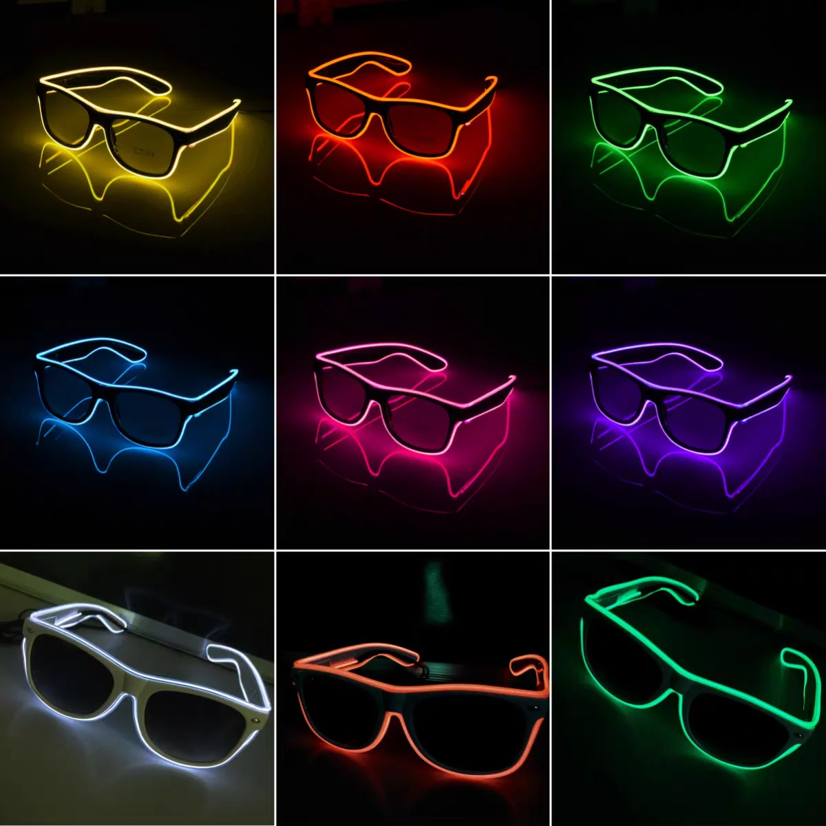 

1 шт. светящиеся очки с EL-лентой, ночник, декор для вечеринок, классический неоновый светильник, яркие неоновые очки, солнцезащитные очки для вечеринок