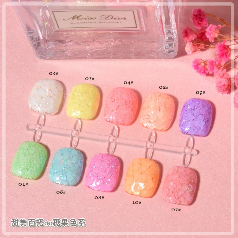 เกล็ดเลื่อมสีเล็บจาก1Jar มาการองสีส้ม/เหลือง/เขียว/ชมพูเลื่อมแวววาวเกล็ดเล็บสะท้อนแสงแบบไล่ระดับสี