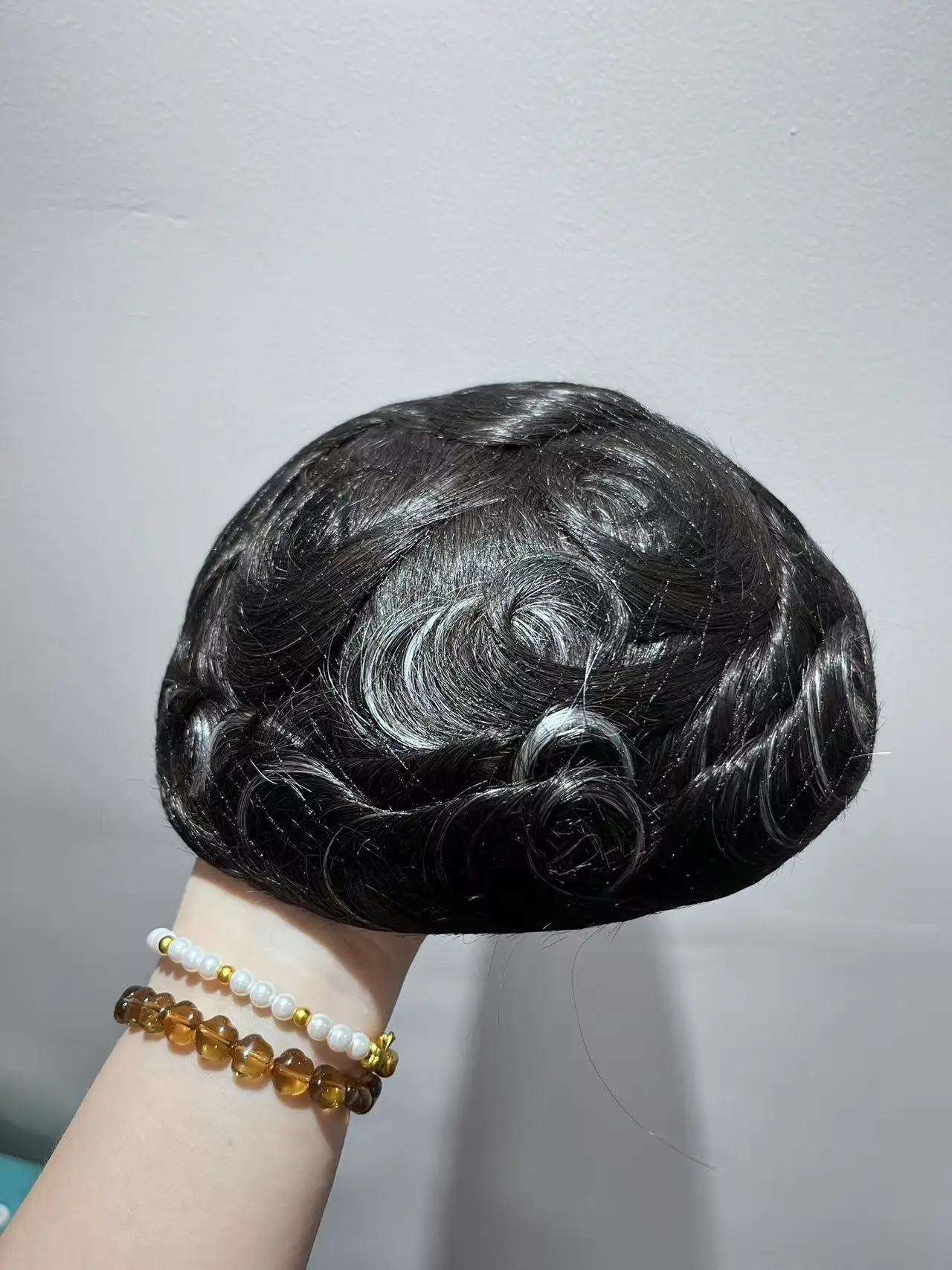 

Full Lace Men Toupee1B with Grey Hair HD French Lace 30mm Wave Natural Looking Hair Extension for Women