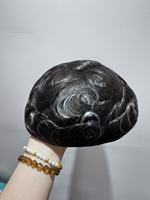 Full Lace Men Toupee1B with Grey Hair HD French Lace 30mm Wave Natural Looking Hair Extension for Women