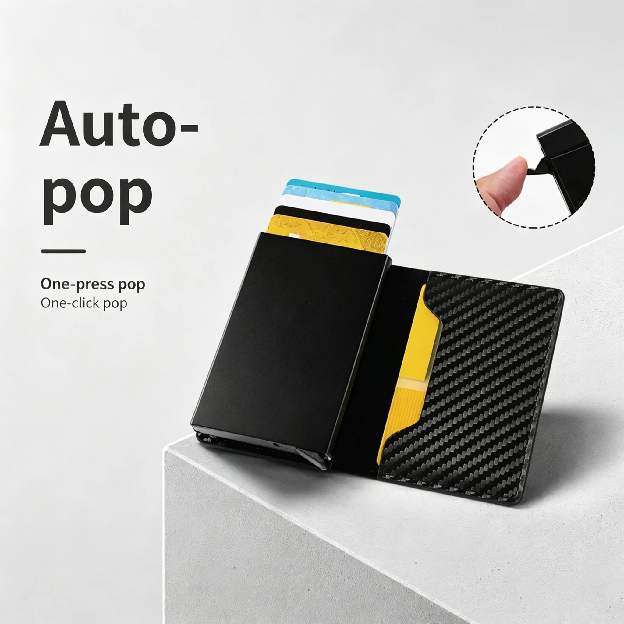 Men's carbon fiber RFID anti-theft automatic pop-up card holder, ultra-thin double-fold multi-card slot driver's license, bank card, and coin storage bag, simple business pocket carry-on car interior document holder, a great gift for men and car owners on holidays