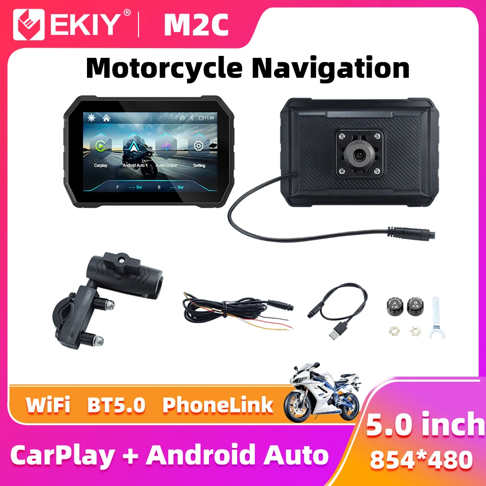 EKIY 5.0 Inch Wireless CarPlay Moto Android Auto For Motorcycle Navigation GPS Portable Digital Dashboard Display Screen TPMS