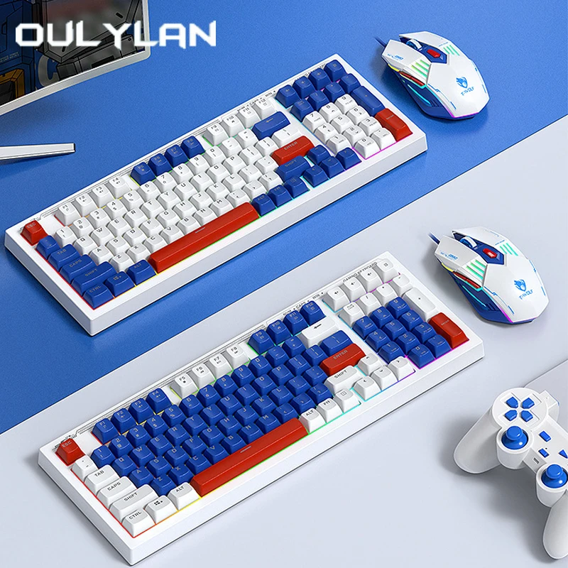 New Product Thunder Wolf TF610 Mixed Color Keyboard Mouse Set Game Light up Silent 98 key Mechanical Touch Tyle-C Wired