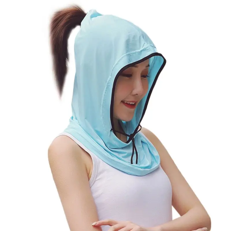 Women Summer UV for Protection Ice Silk Balaclava Hooded Collar Detachable Elastic Cap Sunscreen Scarf Dustproof Beam Ha 066C