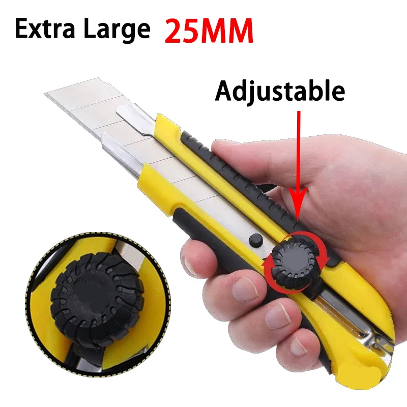 Large Art Knife 25mm Utility Knife SK5 Stainless Steel Blade Retractable Knife Box Cutter Snap-off Pocket Knives Cut Rope Paper