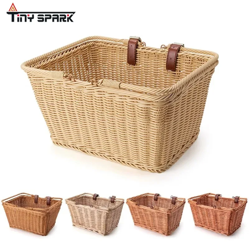 Fashion Bicycle Front Handlebar Retro Basket Durable Rattan Wicker Hand Woven Straw Bicycle Basket