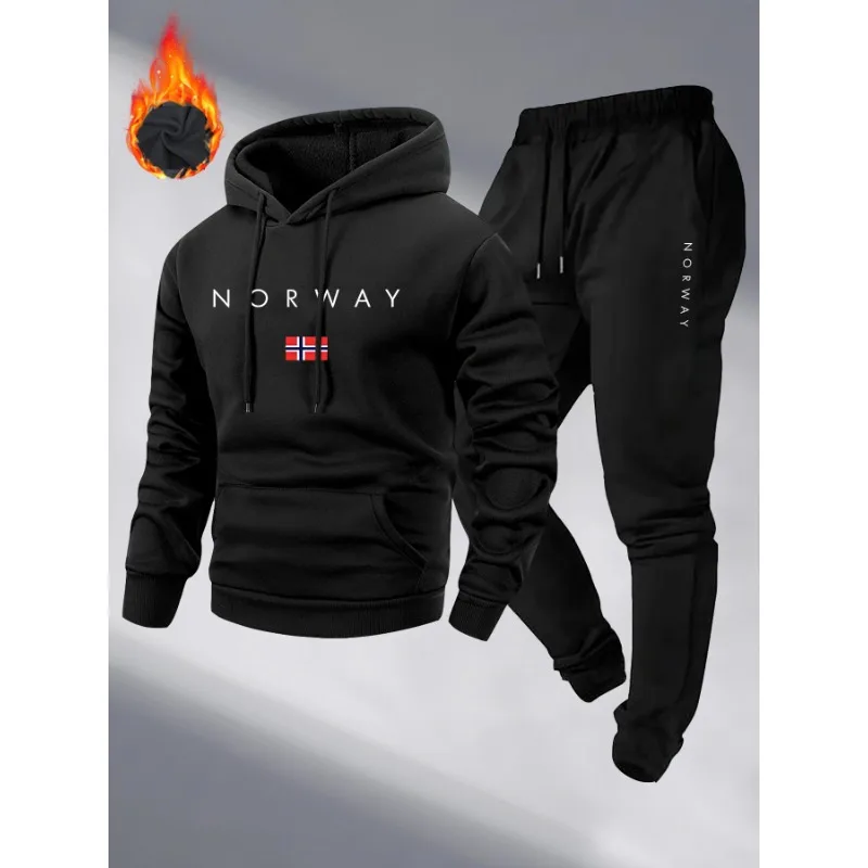 2025 новые стильные спортивные мужские брюки с буквенным принтом на флисовой подкладке, толстые с капюшоном и длинными рукавами, весенне-осенние спортивные брюки для отдыха