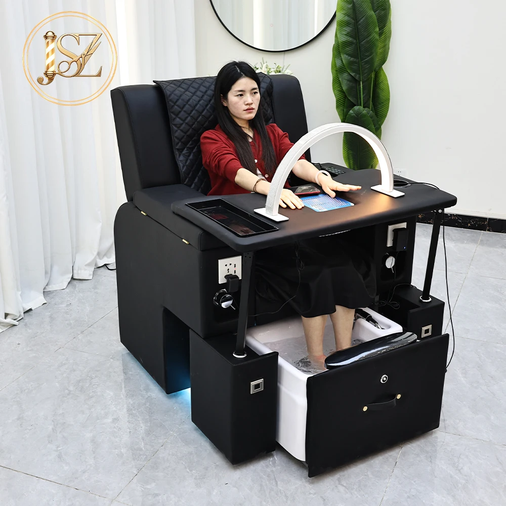 Camilla de Pedicura Multifuncional, Silla de Manicura para Spa y Salón de Belleza con Tina para Pies, Luz LED Ajustable, Mueble para Salón