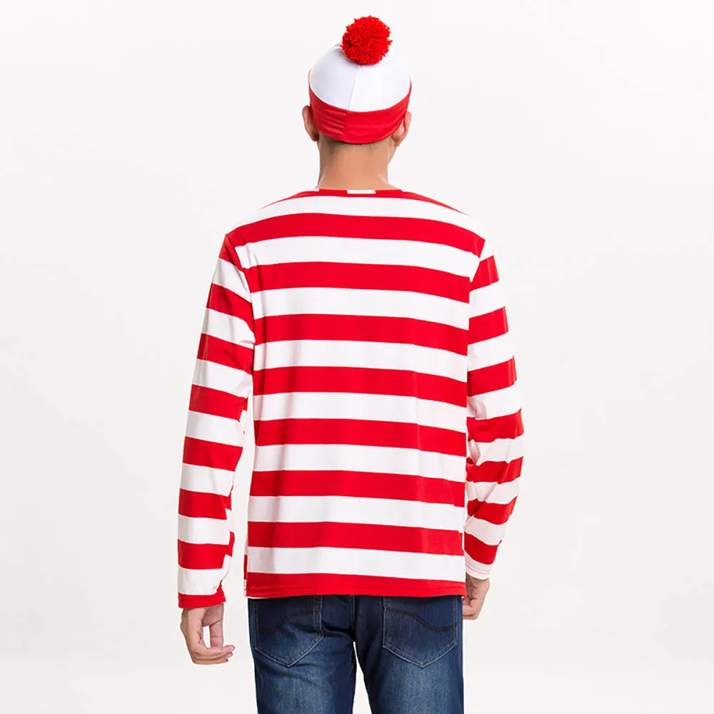 Adults Mens Ladies Wally Wenda Waldo Character Costume Halloween Purim Outfit Book Week Fancy Dress Shirt Hat Glasses Outfit